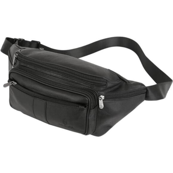 Genuine Leather Fanny Pack Black-877 Large